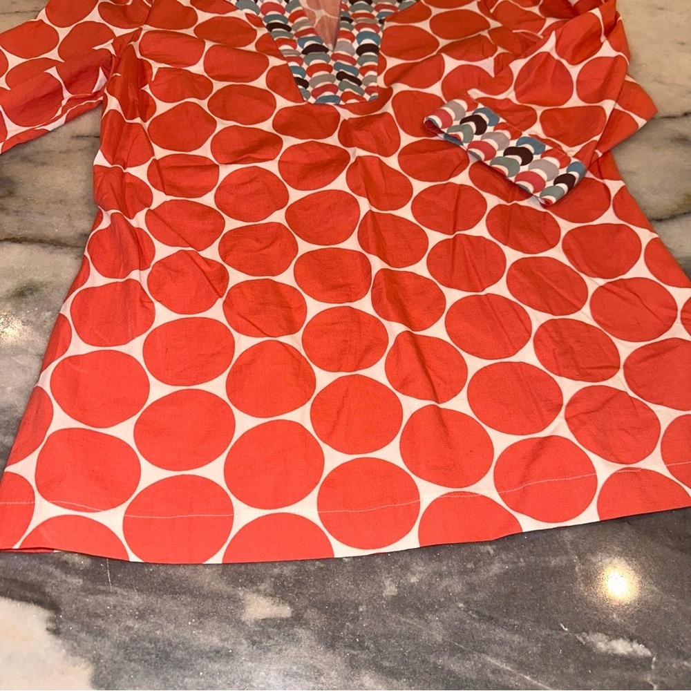 Boden‎ Size 6 Red Orange Mixed Pattern Polka Dot Women's Top Tunic - Picture 2 of 10